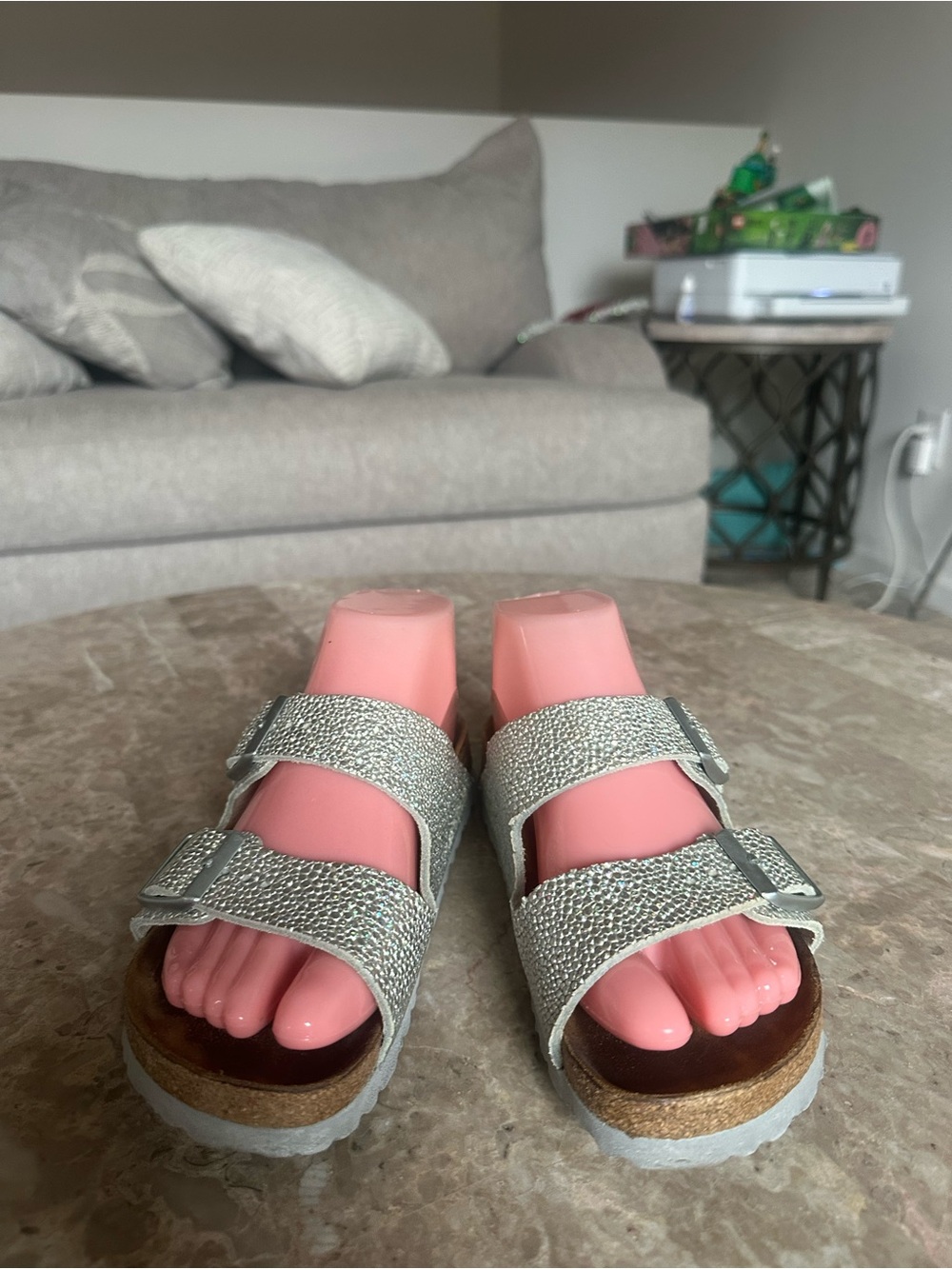 Birkenstock Silver Glitter Double-Buckle women Sandals
